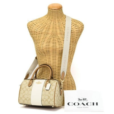 COACH Rowan Satchel Signature Canvas Stripe Light Khaki CR122 Outlet New