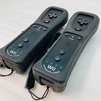 2 Nintendo Wii Remote Motion Plus Controller RVL-036 OEM Black Set Jacket Strap