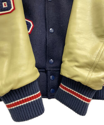 【36】 WHITESVILLE WV13949 Leather Stadium Jumper Navy x Beige