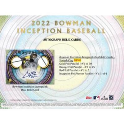 NEW 2022 Bowman Inception Baseball Hobby Box Topps MLB 2Autograph Card Parallel