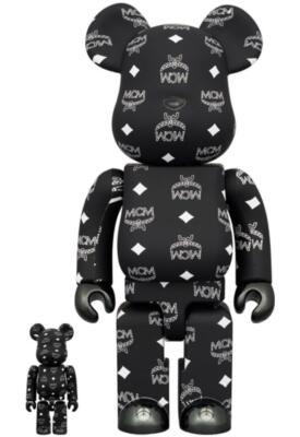 MCM Bearbrick 100% & 400% Set Black Figure MCM Logo Print