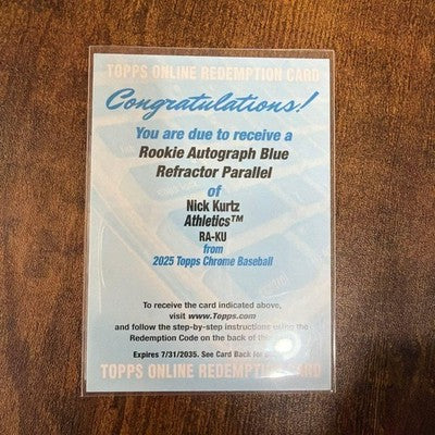 Topps Chrome 2025 Series Nick Kurtz Autograph & 150 RA-KU (BLUE REFRACTOR)