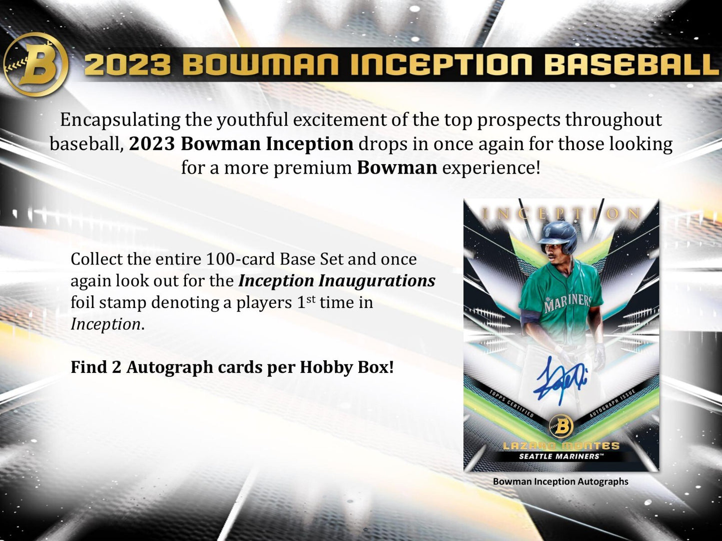 Bargain price  2023 Topps Bowman Inception Baseball Hobby Box acs