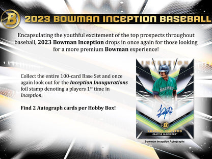 Bargain price  2023 Topps Bowman Inception Baseball Hobby Box acs