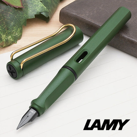 bargain price LAMY safari field green gold clip fountain pen　EF,F,M