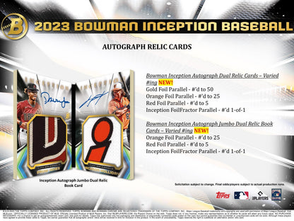 Bargain price  2023 Topps Bowman Inception Baseball Hobby Box acs