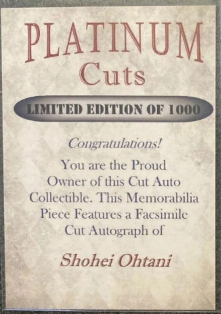 Shohei Ohtani Signed Card - Platinum Cuts Angels /1000 Limited Edition